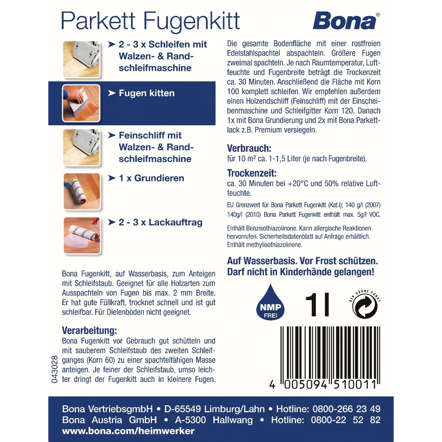 Bona Fugenkitt 1L für Parkett, zum Ausbessern von Fugen und kleinen Schäden.