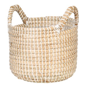 Weißes Scheurich Pflanzgefäß 514 aus Seegras, Ø 32cm, mit Griffen. Übertöpfe für den Wohnbereich.