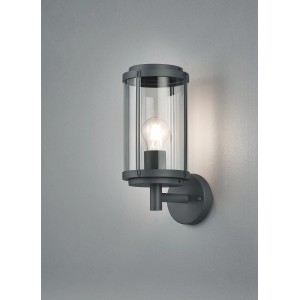 Anthrazitfarbene Trio Tanaro Außenwandleuchte mit klarem Glas und E27 Fassung.