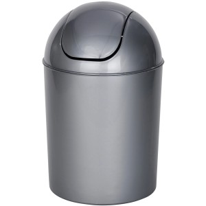 Wenko Schwingdeckeleimer Economic, grau, aus Kunststoff, ideal für Bad und WC.
