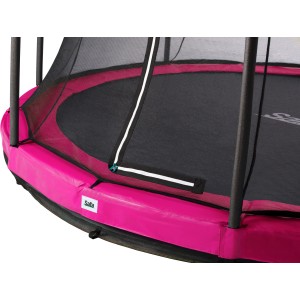 Detailaufnahme: Pinkes Salta Bodentrampolin Comfort Edition ø 251 cm mit Sicherheitsnetz.