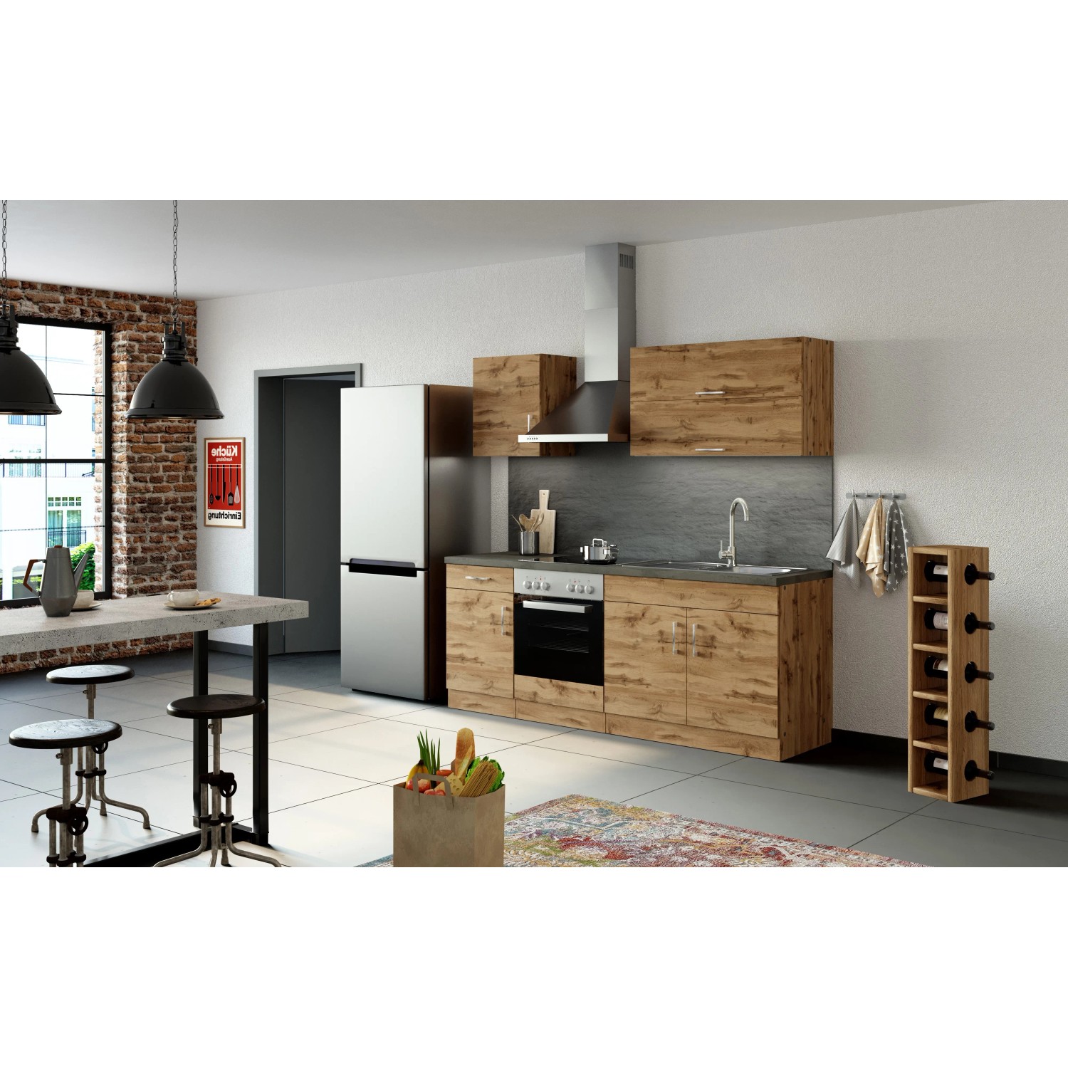 Held Möbel Küchenzeile Sorrento 210 cm in Wotaneiche, ohne E-Geräte.