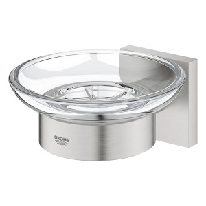 Grohe QuickFix Seifenschale mit Halter Start Cube Supersteel: Wandmontage, Glas/Metall.