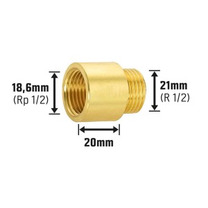 Hahnverlängerung aus Messing, 18,6 mm x 21 mm, 20 mm, für Gewindefittings.