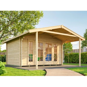 Weka Weekendhaus 137 A mit Vordach, 380x580 cm, aus Holz. Ideal als Gartenhaus oder Ferienhaus.
