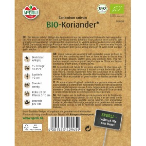Sperli Koriander Bio-Samenpackung: Aromatisches Küchenkraut für Beet und Kübel.