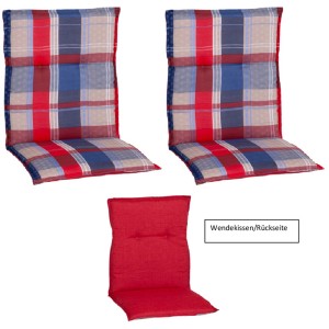 Beo Sitzauflagen Niedriglehner Gold Coast, 2er-Set, rot kariert und rot, für Gartenstühle.