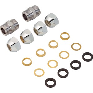 Quetschverschraubung Set, Ø 10mm, gerade, 2 Stück, aus Messing mit Dichtungen und Einlegescheiben.