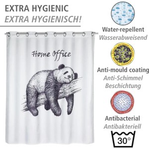 Wenko Anti-Schimmel Duschvorhang mit Panda Motiv, 180x200 cm, wasserabweisend.