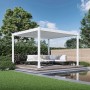 Weißer Aluminium Pavillon mit elektrischem Lamellendach und LED-Beleuchtung im Garten, 3,6x4m Terrassenüberdachung.