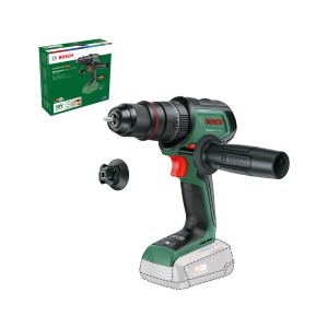 Bosch Advanced Impact 18V-80 Akku-Schlagbohrmaschine mit Zusatzhandgriff und Zubehör.