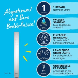 Grohe QuickFix Handbrause Vitalio Joy Cube mit einer Strahlart, Chrom-Optik.