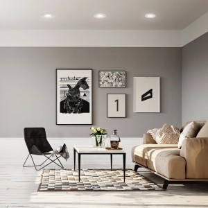Briloner LED Einbaustrahler 3er Set, chrom-matt, warmweißes Licht in Wohnraum-Szene.