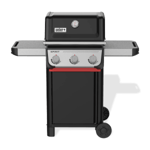Schwarzer Weber Gasgrill E-310 Spirit mit 3 Brennern und Seitentischen.