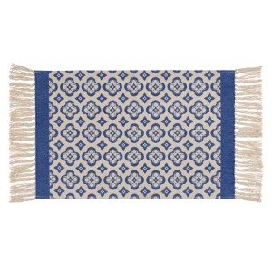 Blauer Badteppich Presa 50x80 cm von Wenko mit Orient-Muster und Fransen.