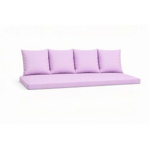 Lila Gartenbank Kissen Set: Bankauflage 180x60 cm + 4 Rückenkissen für 3-Sitzer Bänke.