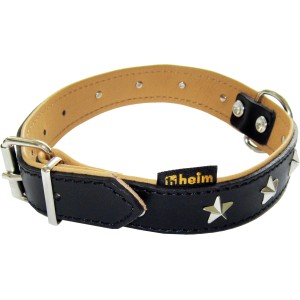 Schwarzes Heim Hunde-Schmuckhalsband mit Stern-Applikationen, 25 mm breit und 60 cm lang.