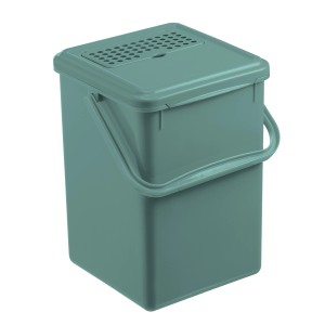 Grüner Rotho Komposteimer 9L mit Deckel und Aktivkohlefilter.