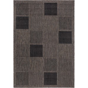 Andiamo Outdoorteppich Utah Taupe, 120x170 cm, mit grafischem Muster aus Quadraten.