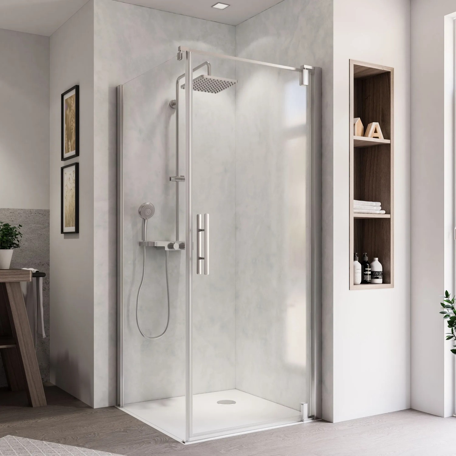 Breuer Seitenwand links für Drehtür Europa Design, Chrom/Klarglas, 90 cm. Duschwand im Badezimmer.