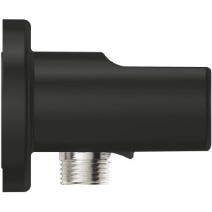 Grohe Vitalio Universal Abgangsbogen in Schwarz mit Wandbrausehalter und Außengewinde.