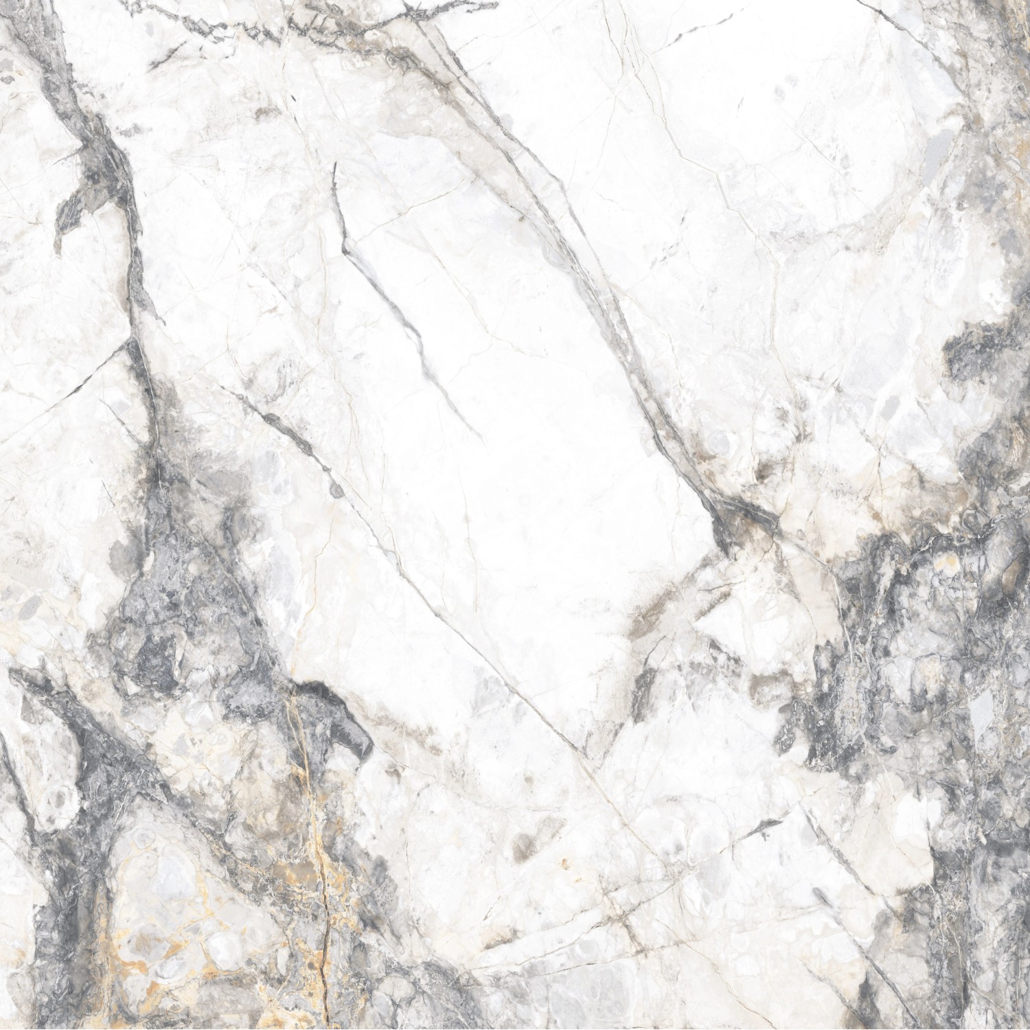 Weiße, polierte Feinsteinzeug Bodenfliese (60x60 cm) mit Marmor-Optik für ein elegantes Ambiente.