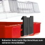 Detailaufnahme des roten Einhell Bit-Set XS-Case mit Auto-Lock-Clip Verschluss.