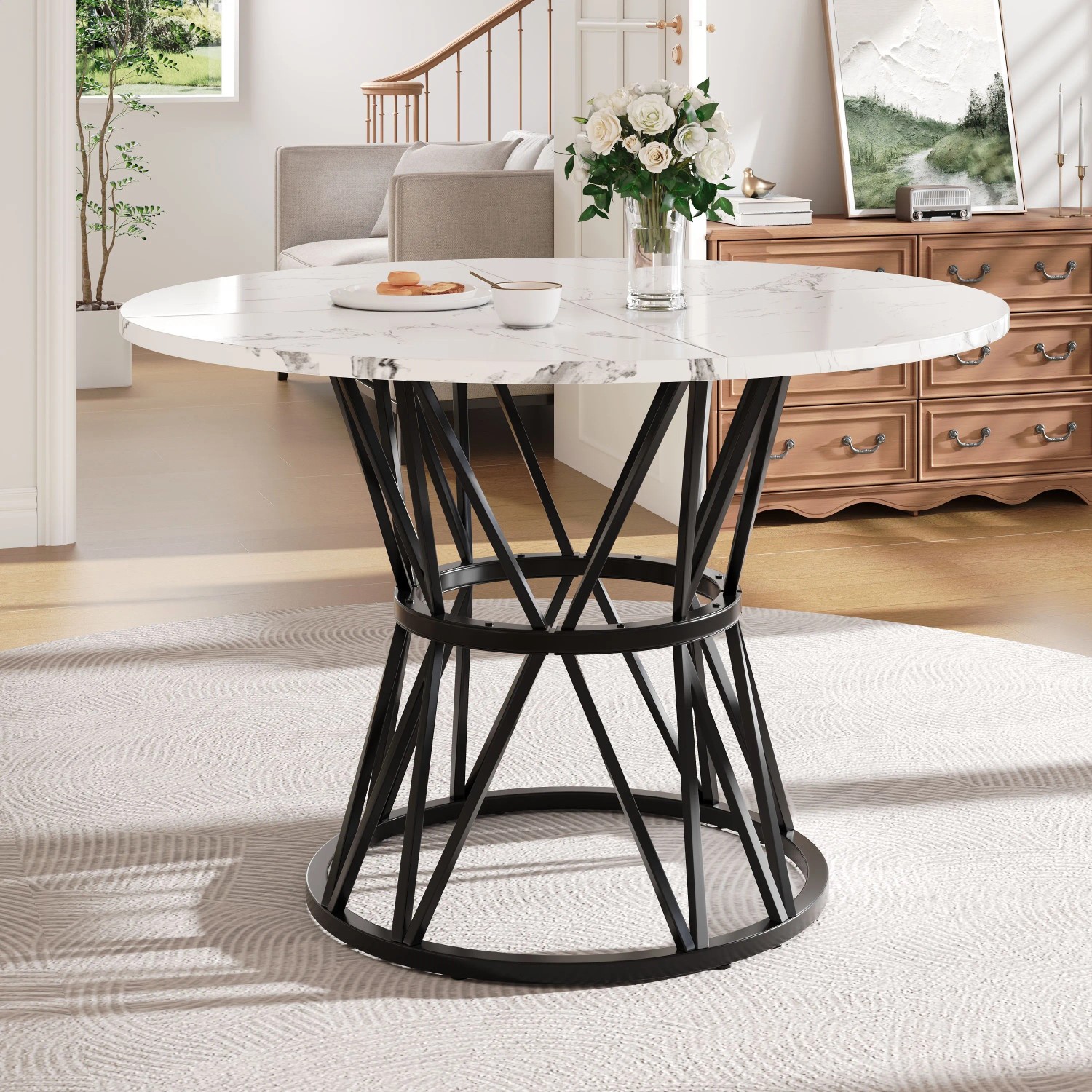 okwish Esstisch Rund für 4 Personen Tischplatte aus MDF-Marmor 100 x 100 cm Schwarz kaufen bei OBI