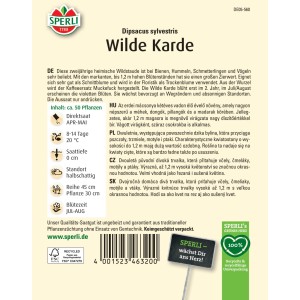 Samenpackung Wilde Karde von Sperli: Violette Blütenstände, beliebt bei Insekten und Vögeln.