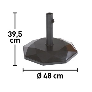 Dunkelgrauer Schirmständer Lamont, 25 kg, mit diamantförmiger Basis und Halterung für Sonnenschirme.