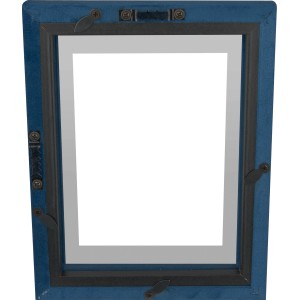 Türkiser Bilderrahmen in Samtoptik, 10x15 cm, Rückseite mit Aufhängern.