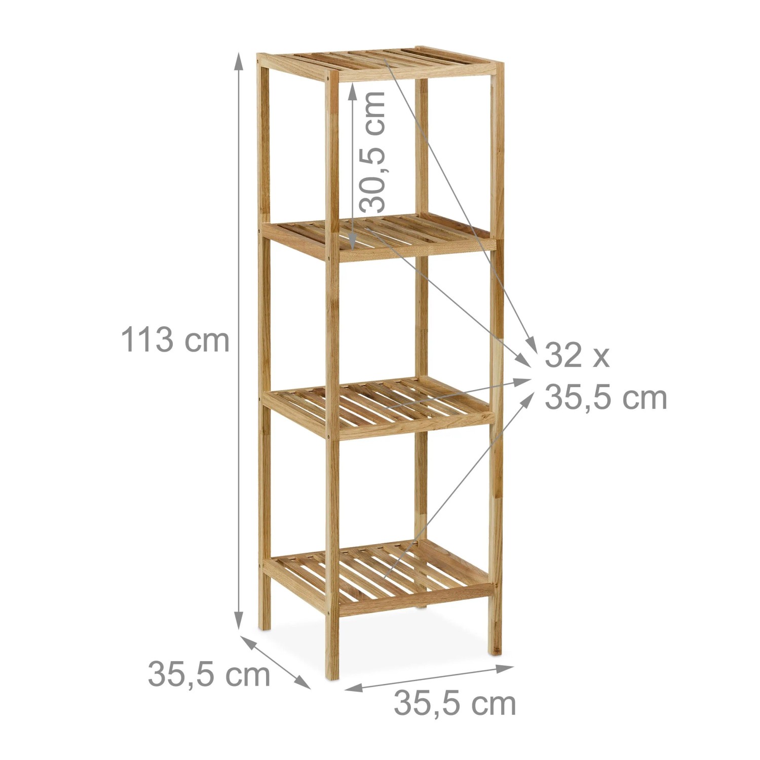 Relaxdays Badregal Walnussholz Natur Offene Ablagen 80 cm x 35,5 cm x 35,5 cm