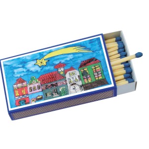 Riesenzünder "Licht ins Dunkel" (10 cm) mit Zündhölzern und Häuser-Motiv.
