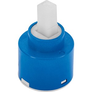 Keramikkartusche 40x40 mm für Gavia Armaturen, blaues Kunststoffgehäuse, weißer Stift.