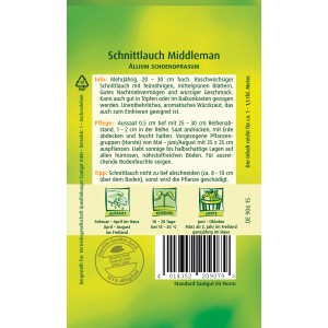 Samenpackung Quedlinburger Schnittlauch 'Middleman', aromatisches Würzkraut für Garten und Balkon.