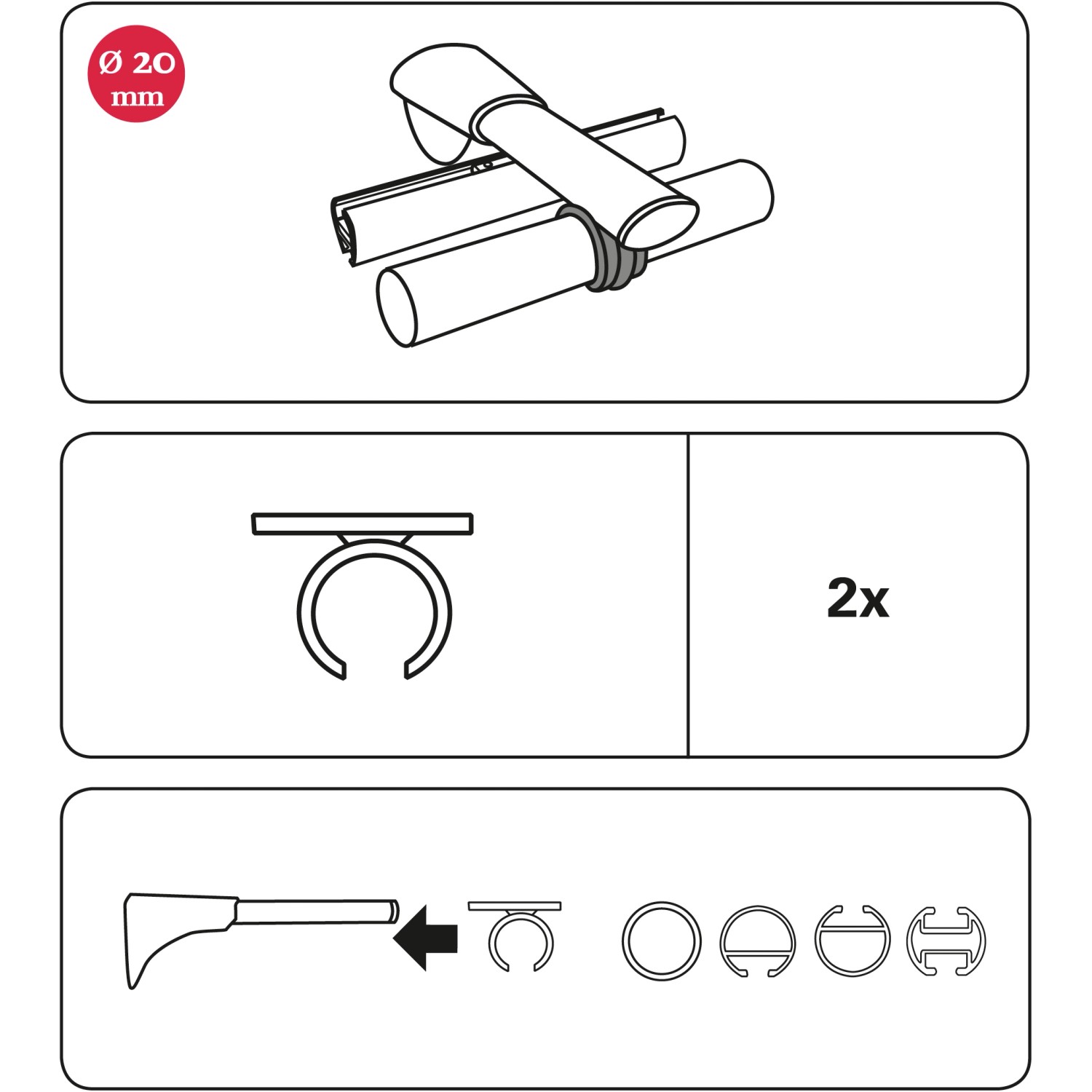 Gardinia Ring-Adapter für Universal Träger, schwarz-matt, für Stil- & Seilspanngarnituren.