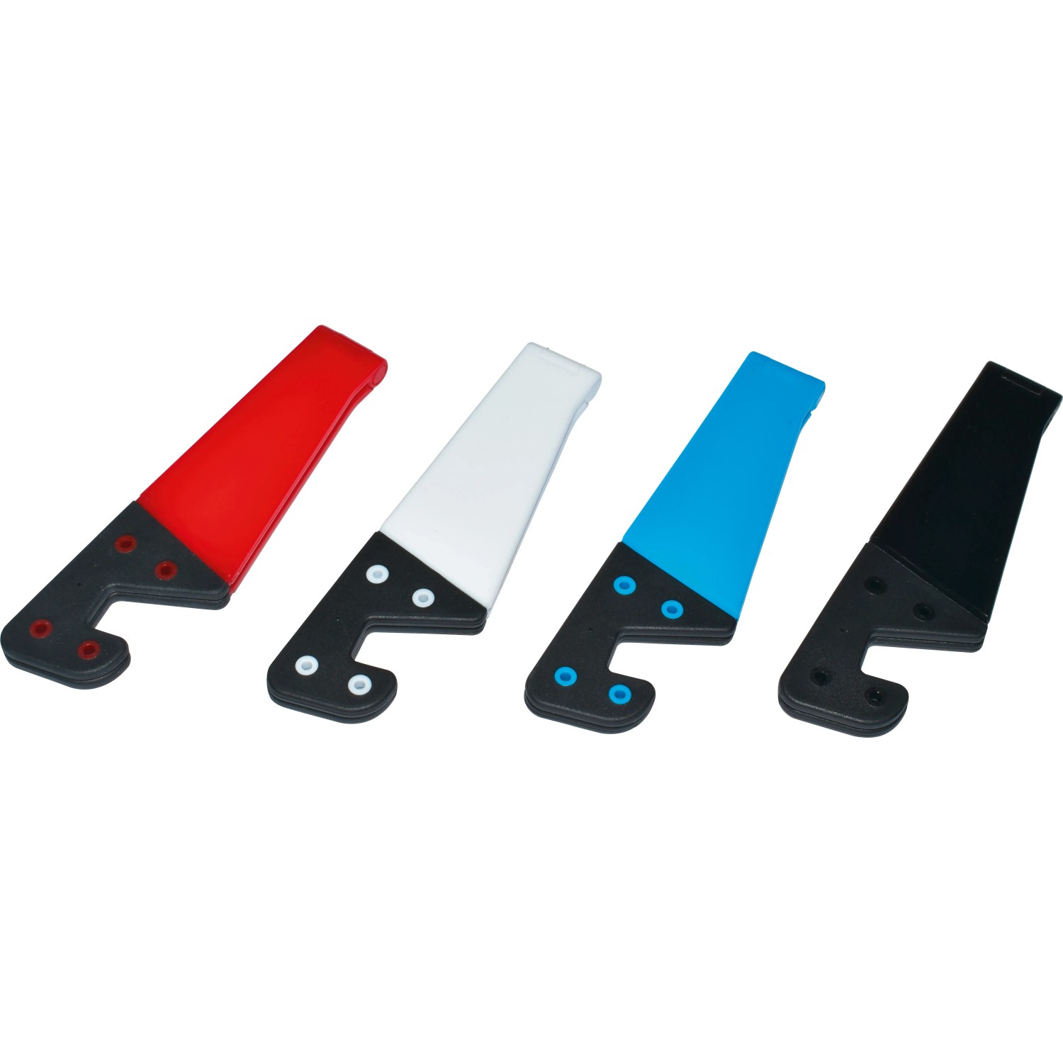 Smartphone Halter in 4 Farben: Rot, Weiß, Blau, Schwarz. Handy-Zubehör für unterwegs.