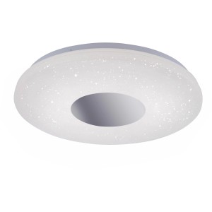 LED-Deckenleuchte Lavinia Chrom, Ø 38,5 cm mit Sternenhimmel-Optik für Bad & Wohnraum.