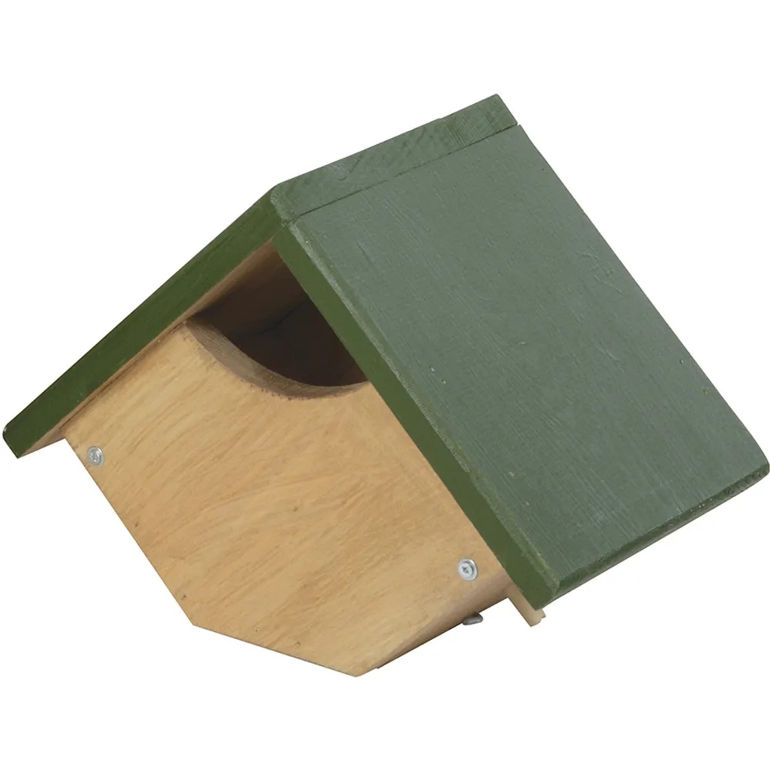 Nistkasten für Zaunkönig/Rotkehlchen, Holz, grün gestrichenes Dach.