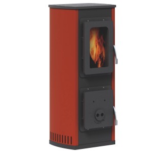 Roter Werkstattofen Megan Stahl 5,5 kW mit Sichtfenster und Brennraumtür.
