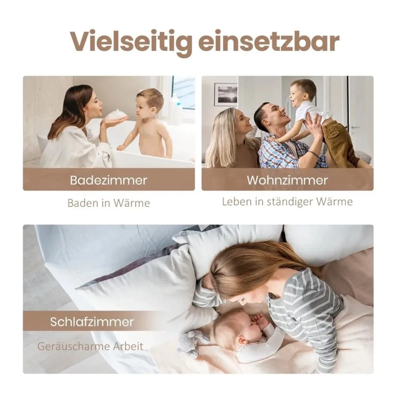 Emke Badheizkörper: Familie genießt Wärme in Bad, Wohn- und Schlafzimmer. Vielseitiger Handtuchwärmer für Komfort.
