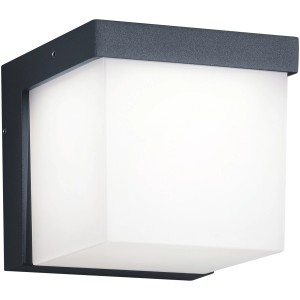 Moderne, anthrazitfarbene Trio LED-Außenwandleuchte Yangtze mit weißem Kunststoffglas.