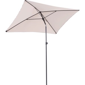 Beiger Marktschirm (140x210 cm) mit Push-Up Mechanik für Balkon & Garten.