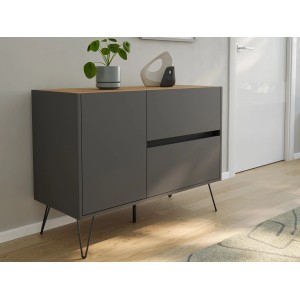 Posseik Sideboard Industrial S, 100 cm, Grafit/Eiche, mit 2 Schubladen und 1 Tür.