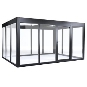 SunElements Gartenhaus SunGarden Infinity 4.3, 15 m², Anthrazit-Metallic, mit Acrylglaswänden.