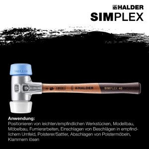 Halder Simplex Schonhammer 50:40 mit TPE-soft/Superplastik Einsätzen und Alugehäuse.