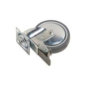 Apparate-Lenkrolle Ø 100 mm mit Platte, Feststeller und Gleitlager, Traglast 55 kg.