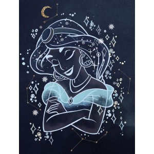 Komar Wandbild Jasmin Dreaming, 30x40 cm, mit stilisierter Jasmin-Illustration und Sternen.