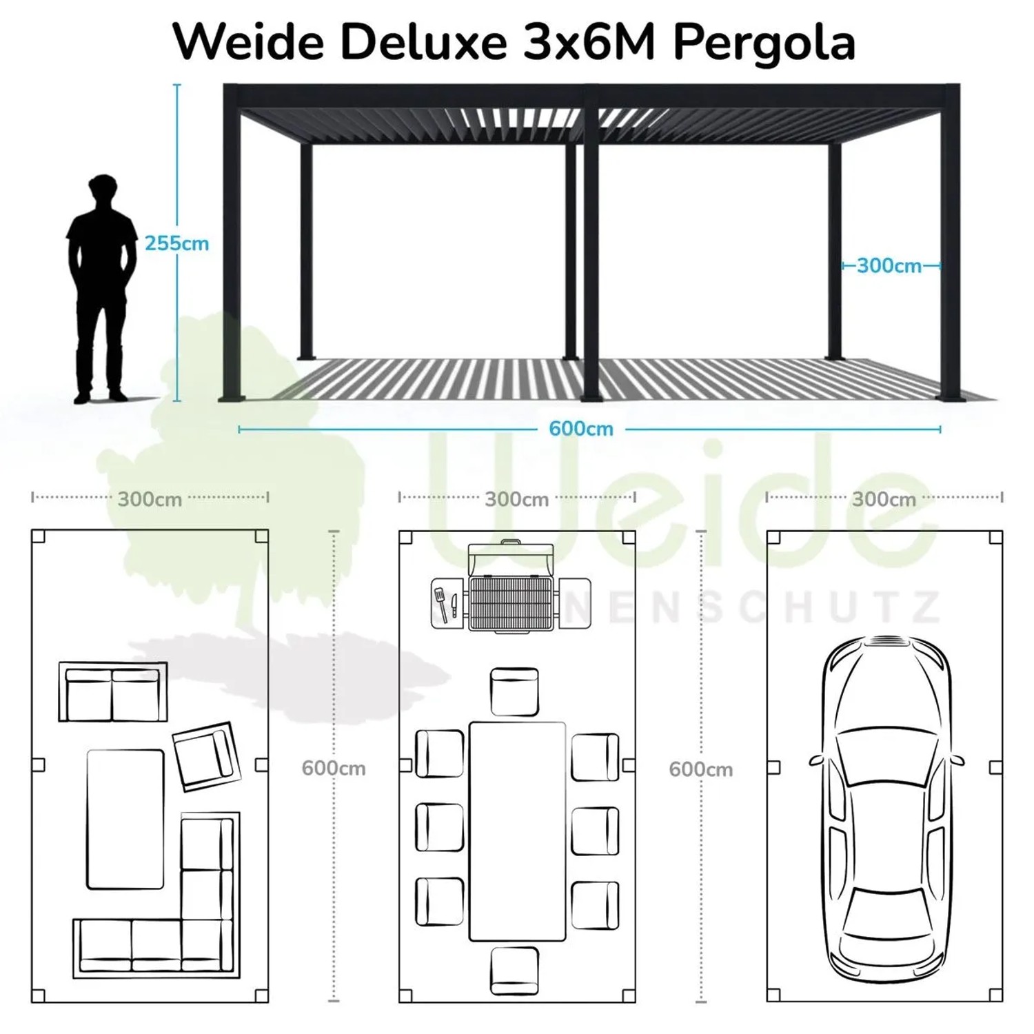 Weide E-Deluxe | elektrische Pergola mit LED | Voll Aluminium | 3 x 6 M | motorisiertes Lamellendach weiß_6