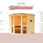 Karibu Sauna Anina 2, naturbelassen mit Kranz, Ofen und Glaselementen.